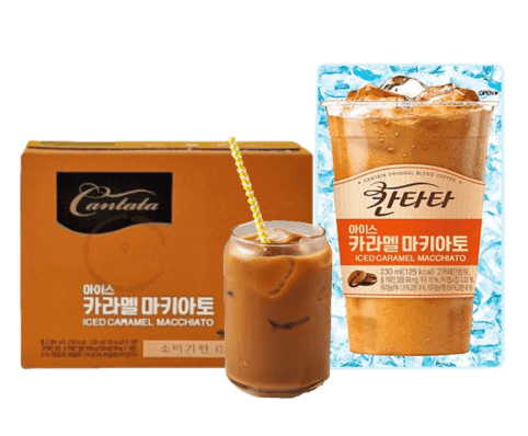 Lotte Cantata Iced Caramel Macchiato Coffee 230ml x 10 packs (1 outer) - seouloasis.com - Seoul Oasis