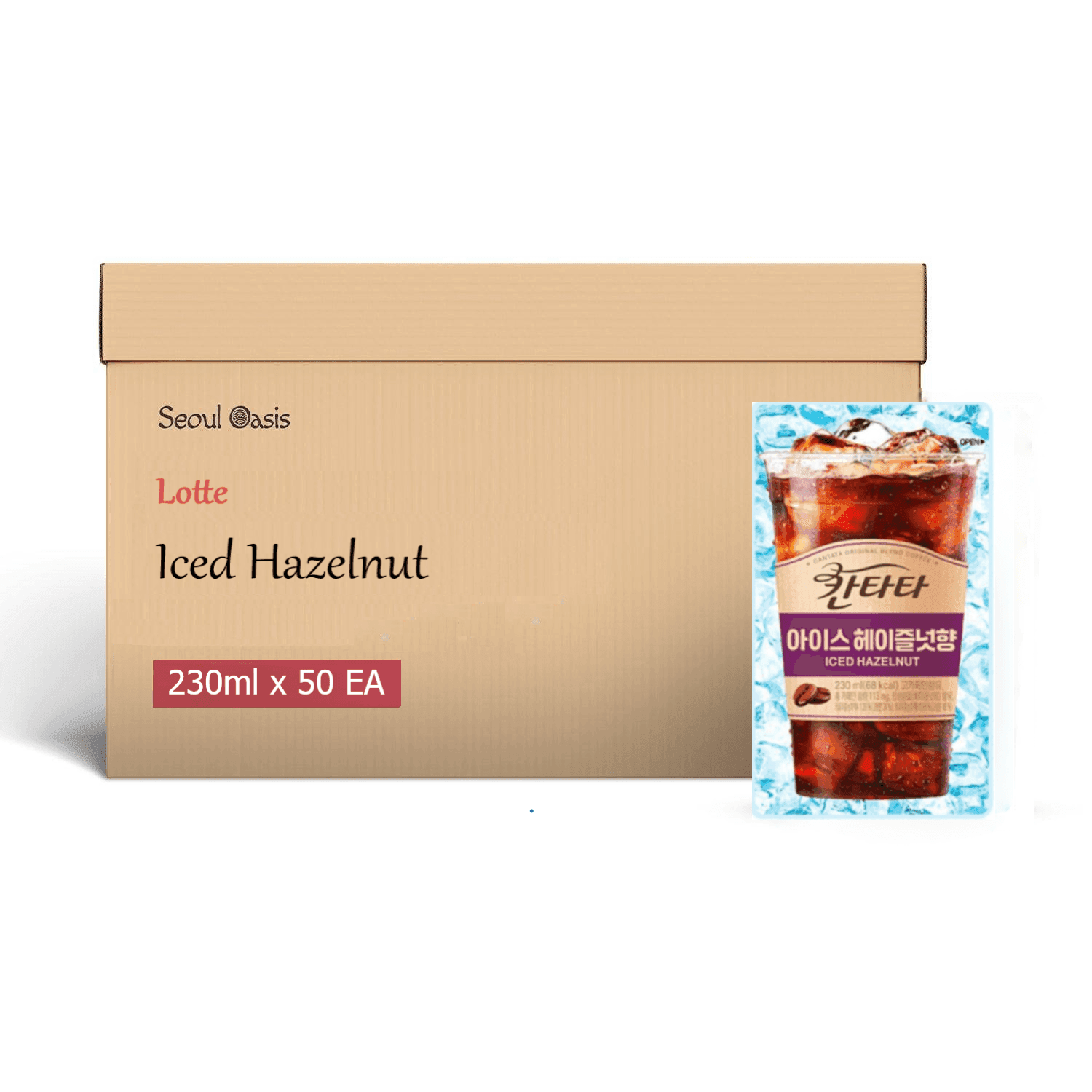 Lotte Cantata Iced Hazelnut Coffee - 1 Carton (230ml x 50 packs) - seouloasis.com - Seoul Oasis