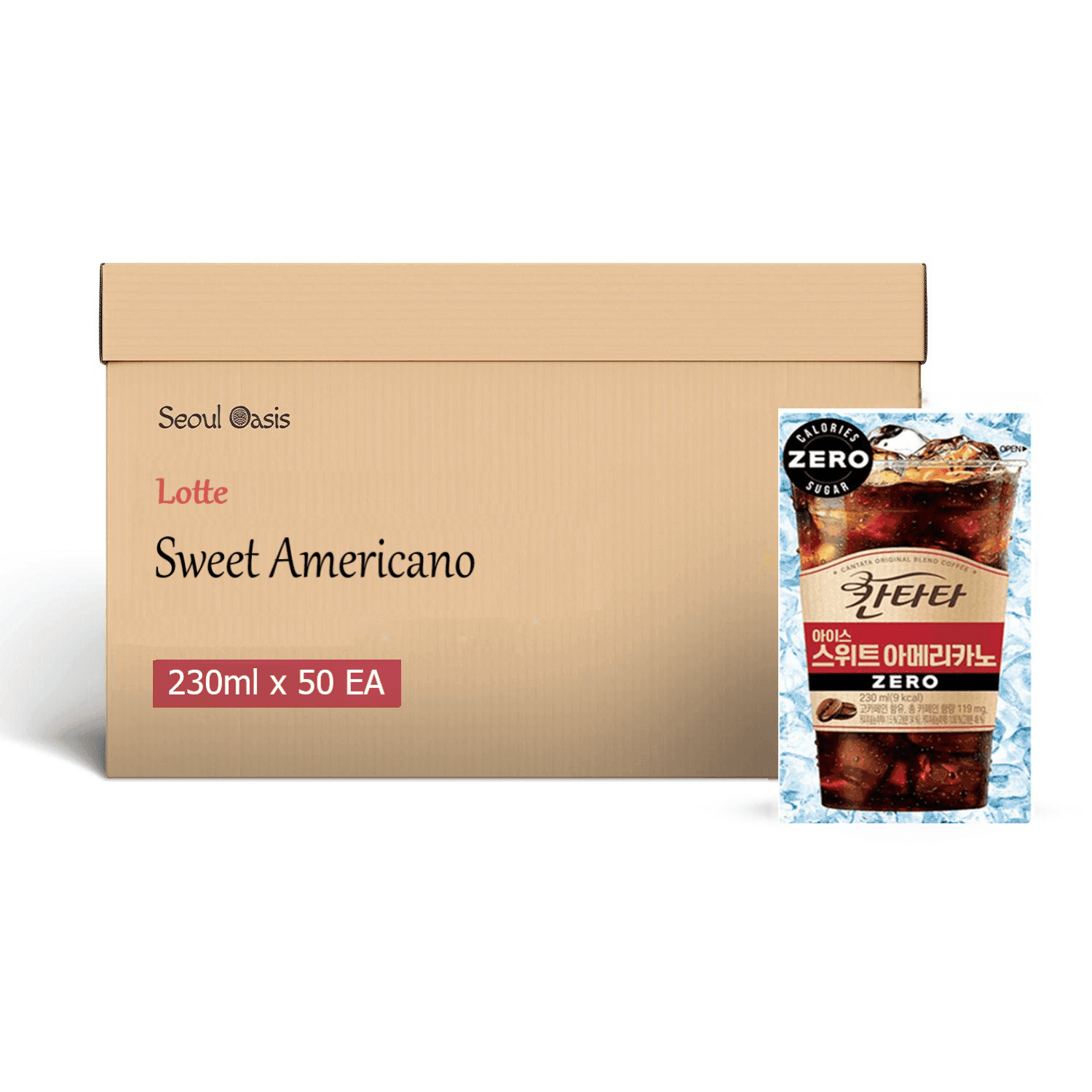 Lotte Cantata Iced Sweet Americano Coffee - 1 Carton (230ml x 50 packs) - seouloasis.com - Seoul Oasis