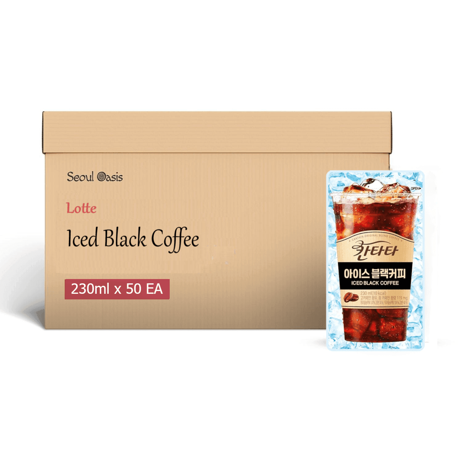 Lotte Cantata Original Iced Black Coffee - 1 Carton (230ml x 50 packs) - seouloasis.com - Seoul Oasis