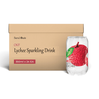 OKF Lychee Sparkling Drink 350ml - Carton of 24 cans - seouloasis.com - Seoul Oasis