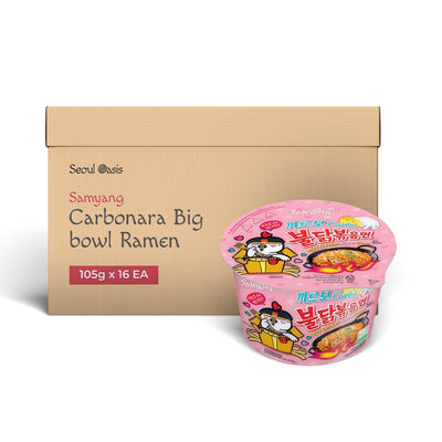 Samyang Carbonara Hot Chicken Ramen - 1 Carton (16 Cups, 105g each) - seouloasis.com - Seoul Oasis