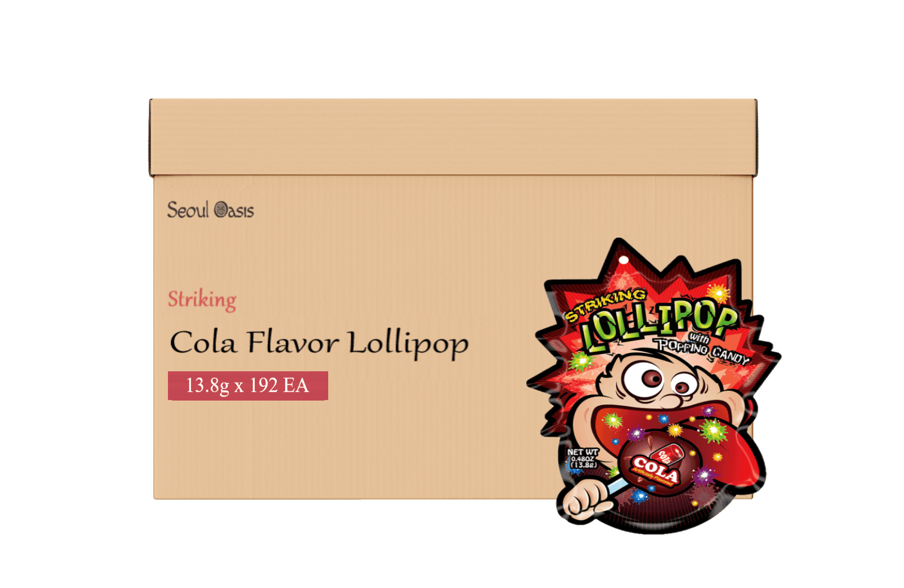 Striking Cola Flavored Lollipop 13.8g - 1 carton (192 packs) - seouloasis.com - Seoul Oasis