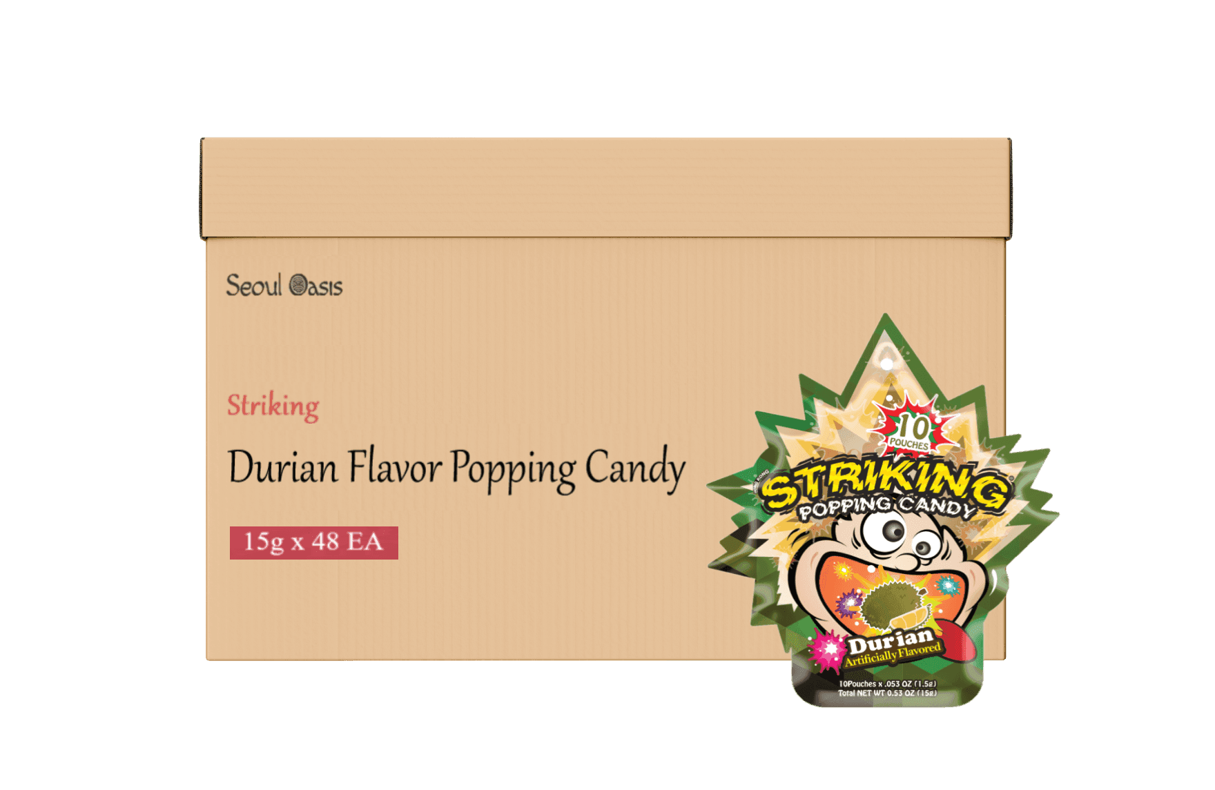 Striking Durian Flavored Popping Candy 15g - Carton of 48 packs - seouloasis.com - Seoul Oasis