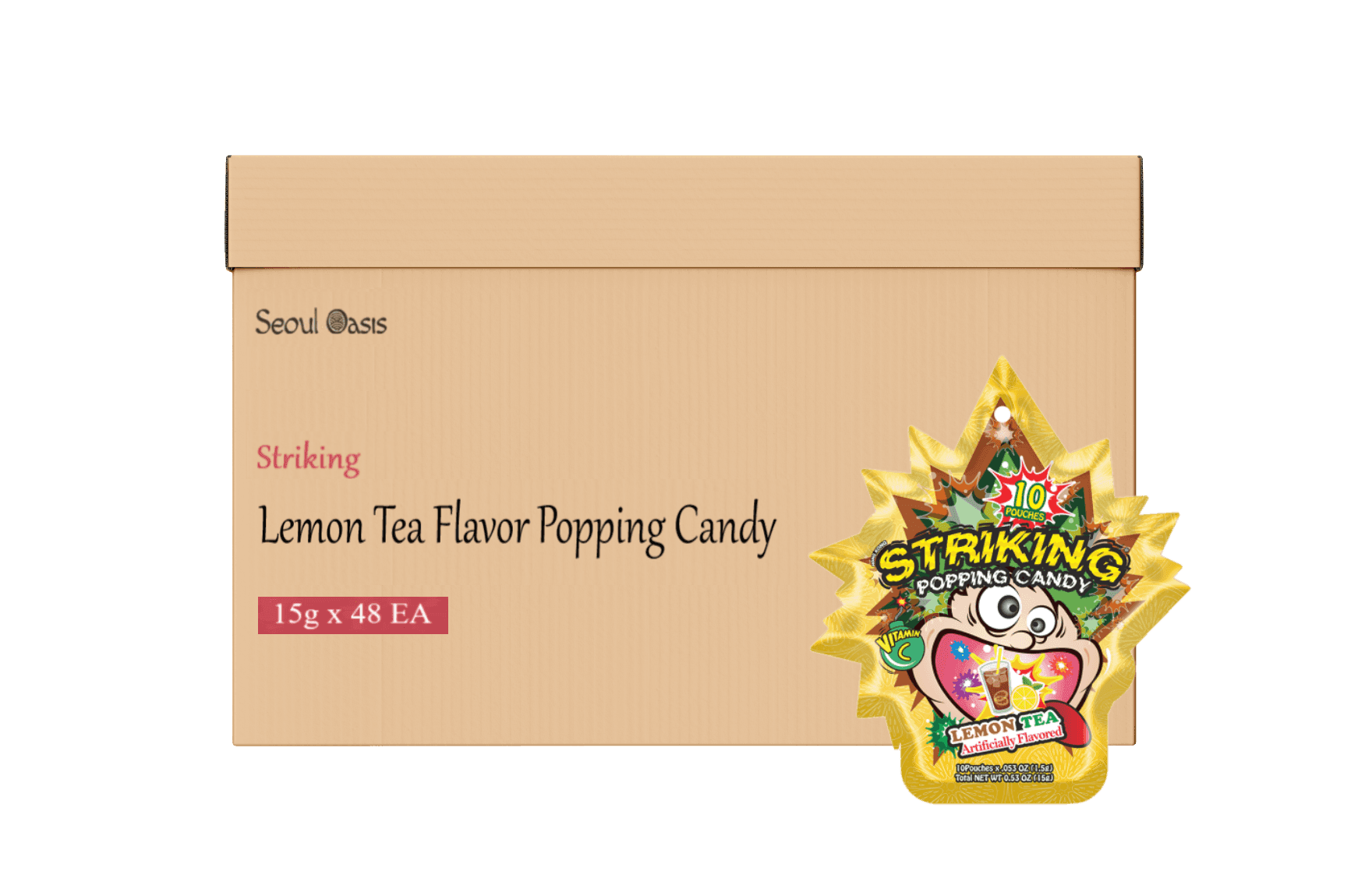 Striking Lemon Tea Flavored Popping Candy 15g - Carton of 48 packs - seouloasis.com - Seoul Oasis