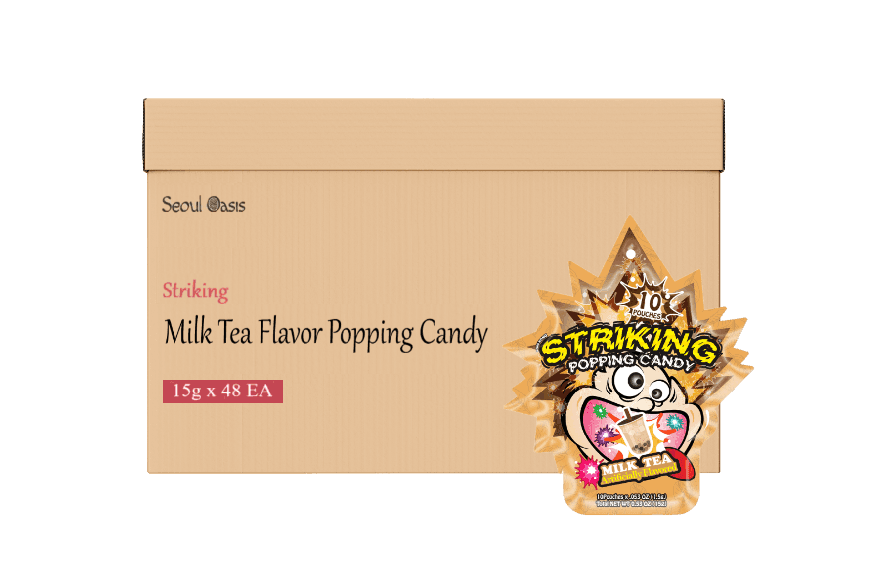 Striking Milk Tea Flavored Popping Candy 15g - Carton of 48 packs - seouloasis.com - Seoul Oasis