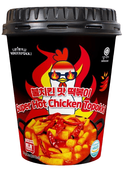 Wonderpokki Hot Spicy Chicken Flavored Topokki Rice Cake - 1 Carton (30 cups) - seouloasis.com - Seoul Oasis