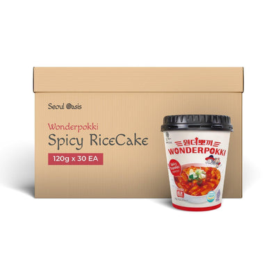 Wonderpokki Spicy Topokki Rice Cake - 1 carton (30 cups, 120g each) - seouloasis.com - Seoul Oasis